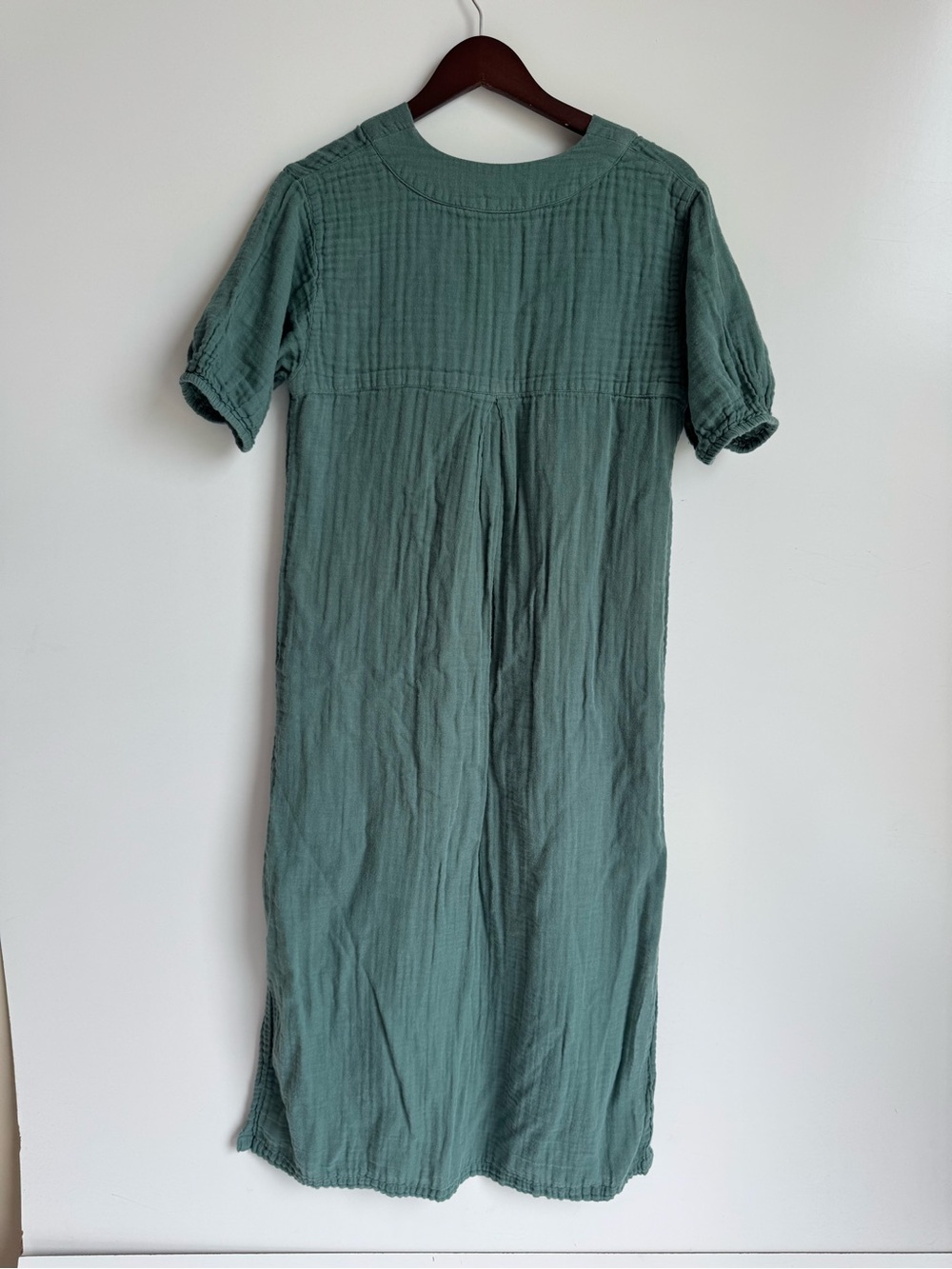 LAKE Day Dress Women Maxi Small Green 100% cotton cottagecore boho peasant cozy - Picture 6 of 9